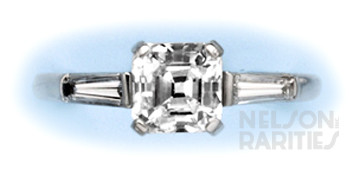 1.50 Carats Asscher-Cut Diamond (GIA D/VS1),   Baguette Diamond and Platinum Ring