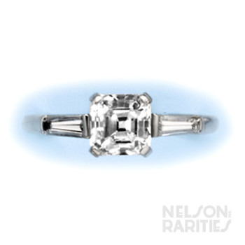 1.50 Carats Asscher-Cut Diamond (GIA D/VS1),   Baguette Diamond and Platinum Ring