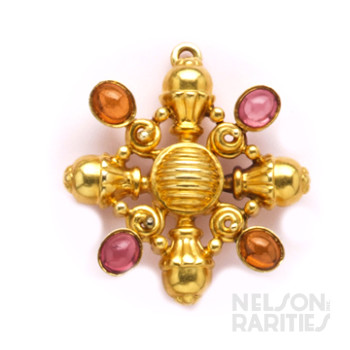 Tourmaline, Citrine, and Gold Brooch