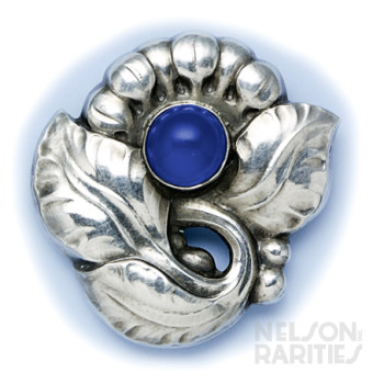 Hand-Hammered Sterling Silver and Blue Agate Floral Brooch