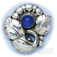 Hand-Hammered Sterling Silver and Blue Agate Floral Brooch