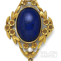 Lapis Lazuli, Natural Pearl, and Gold Pendant