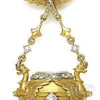 Emerald, Diamond, Gold Pendant Ball Watch and Brooch
