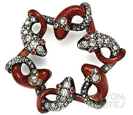 Enamel, Diamond, Ruby and Gold Serpent Brooch