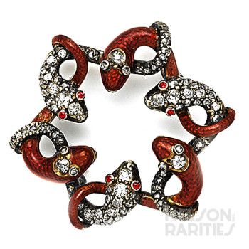 Enamel, Diamond, Ruby and Gold Serpent Brooch