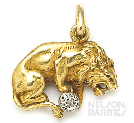 Gothic-Revival, Diamond, Platinum and Carved Gold Lion Pendant