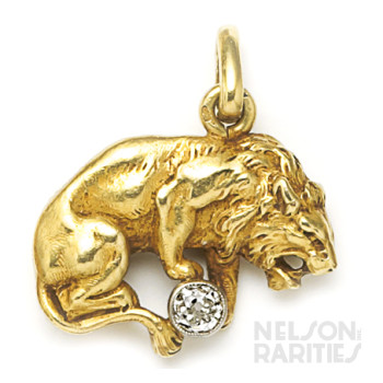 Gothic-Revival, Diamond, Platinum and Carved Gold Lion Pendant