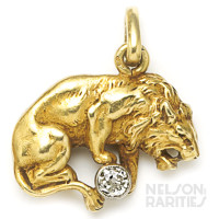 Gothic-Revival, Diamond, Platinum and Carved Gold Lion Pendant