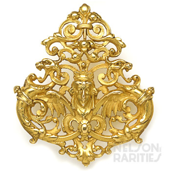 Carved Gold Gothic-Revival Brooch