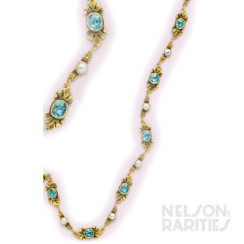 Zircon, Natural Pearl, and Gold Arts and Crafts  Necklace