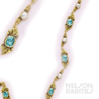 Zircon, Natural Pearl, and Gold Arts and Crafts  Necklace