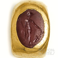 Carved Agate Intaglio of Circe, Goddess of Fertility and Crops, and Gold Ring