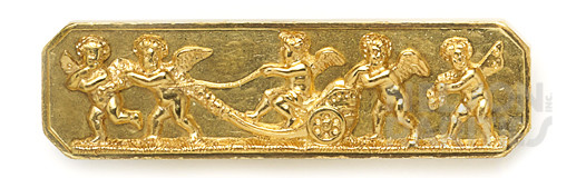 Carved Gold Brooch Depicting Five Cherubs with a Chariot