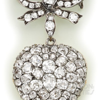 Cushion-Cut Diamond, Silver and Gold Heart-Shaped Pendant Watch and Brooch