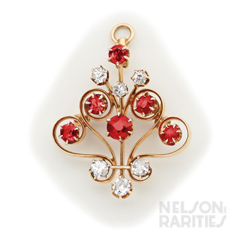 Burma Ruby, Diamond and Gold Pendant Brooch