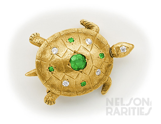 Demantoid Garnet, Diamonds and Gold Turtle Brooch