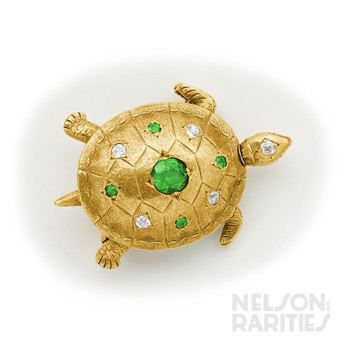 Demantoid Garnet, Diamonds and Gold Turtle Brooch