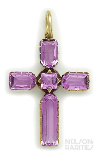 Pink Precious Topaz and Gold Cross Pendant