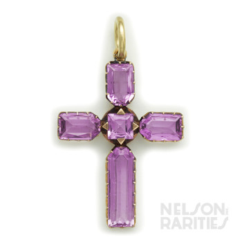 Pink Precious Topaz and Gold Cross Pendant