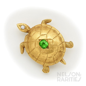 Demantoid Garnet, Diamond and Gold Turtle Brooch