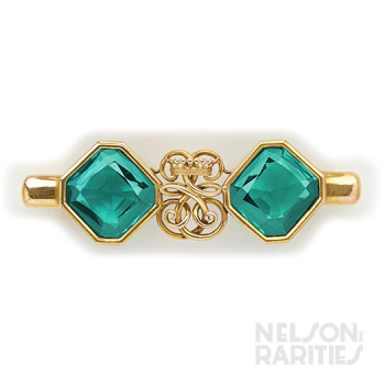 Chrome Blue Green Tourmaline, and Gold Heraldic Brooch