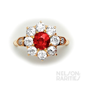 Burma Ruby, Diamond and Gold Cluster Ring