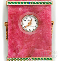 Rhodochrosite, Diamond, Enamel, Gold and Platinum Boudoir Clock