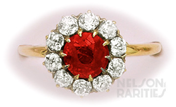 Red Spinel, Diamond and Gold Cluster Ring