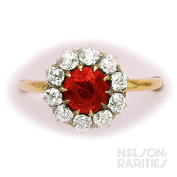 Red Spinel, Diamond and Gold Cluster Ring