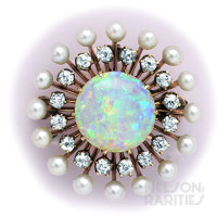 Opal, Diamond, Natural Pearl  and Gold Pendant/Brooch