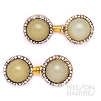 Cabochon-Cut Agate, Rose-Cut Diamond, Silver and Gold Cufflinks