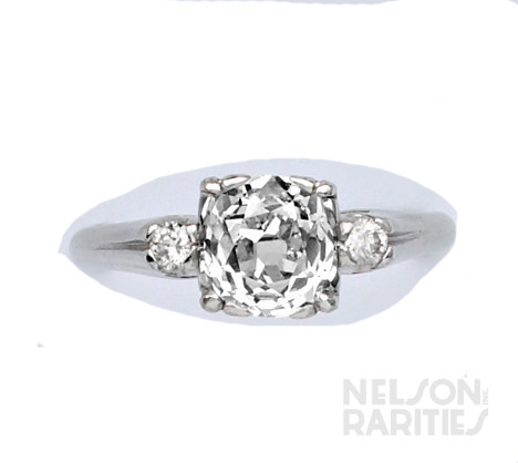 1.53ct Cushion-Cut Diamond (G/VS2), Diamond and Platinum Ring