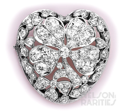 Diamond, Gold and Platinum  Heart and Clover Brooch