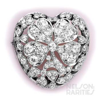 Diamond, Gold and Platinum  Heart and Clover Brooch