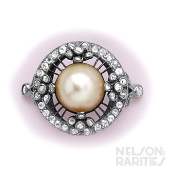 Natural Pearl, Diamond and Platinum Ring