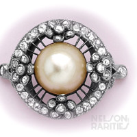 Natural Pearl, Diamond and Platinum Ring