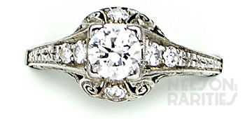 European-Cut Diamond and Platinum Filigree Ring