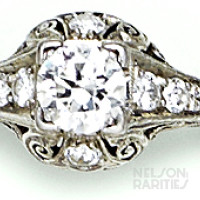 European-Cut Diamond and Platinum Filigree Ring