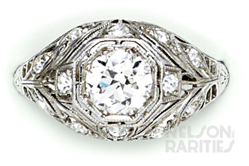 European-Cut Diamond and Platinum Filigree Ring