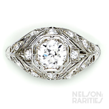 European-Cut Diamond and Platinum Filigree Ring