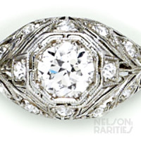 European-Cut Diamond and Platinum Filigree Ring