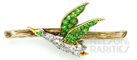 Demantoid Garnet, Diamond, Gold and Platinum Goose Brooch