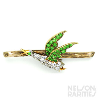 Demantoid Garnet, Diamond, Gold and Platinum Goose Brooch