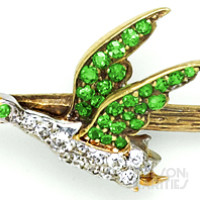 Demantoid Garnet, Diamond, Gold and Platinum Goose Brooch