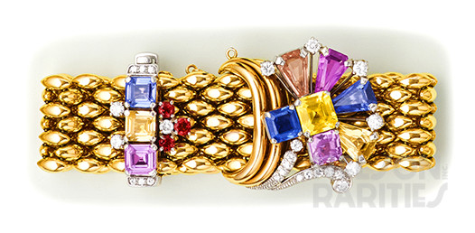 Multicolor Sapphire, Ruby, Diamond, Gold and Platinum Bracelet