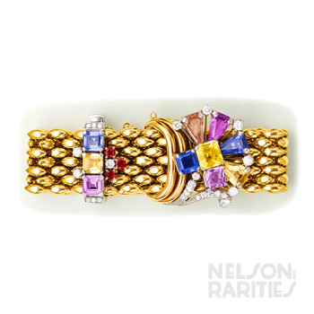 Multicolor Sapphire, Ruby, Diamond, Gold and Platinum Bracelet