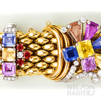 Multicolor Sapphire, Ruby, Diamond, Gold and Platinum Bracelet