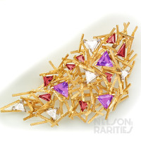 Tourmaline, Amethyst, Diamond and Gold Abstract Brooch