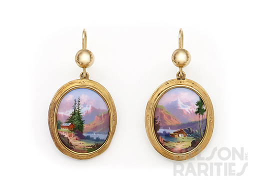 Swiss Enamel and Gold Earrings