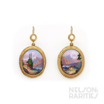 Swiss Enamel and Gold Earrings